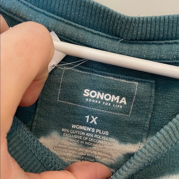 1X Sonoma Teal and White Tie-Dye Crewneck Sweatshirt - Picture 2 of 3